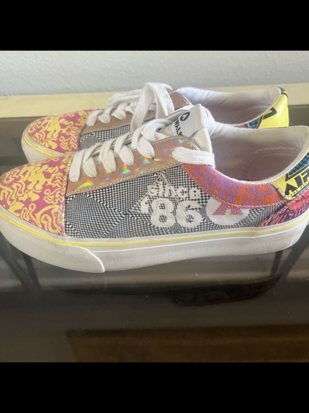 Airwalk Since 86 Multicolor Graphic Low-Top Sneakers in Yellow, Pink, Men's 7.5